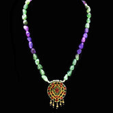 Kajol Stone Bead Purple Green Pendant Necklace